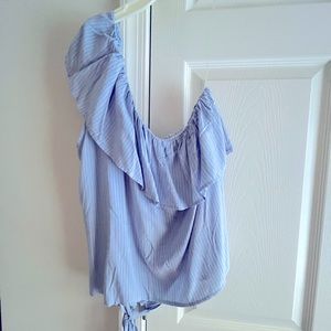 One shoulder top with tie waist, size large.